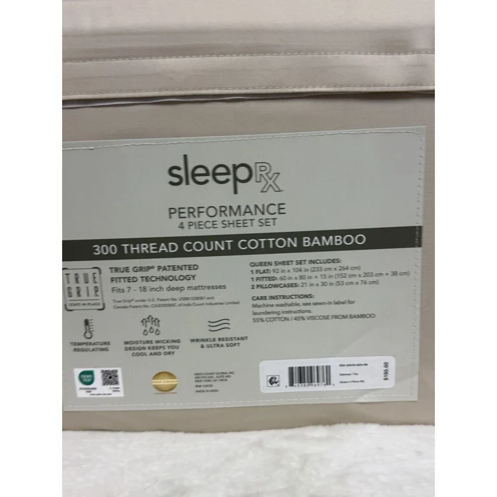 Sleep RX SleepRX 300 Thread Count 4-Pc. Sheet Set QUEEN Oatmeal/Tan New